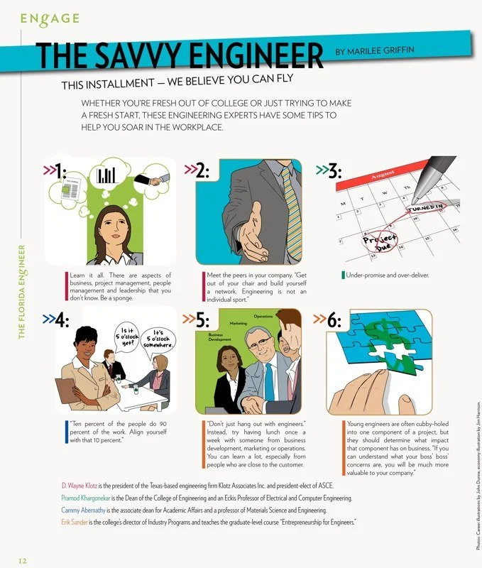 'The Savvy Engineer' illustrated infographic spread